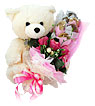 Seasonal Teddy with Love Bouquet